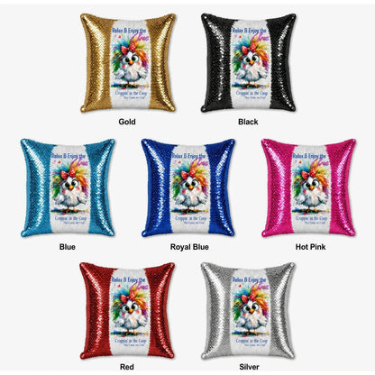 Croppin' in the Coop sequin pillow colors