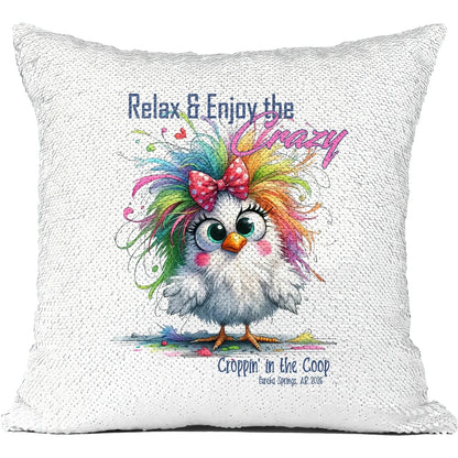 Transparent Croppin' in the Coop sequin pillow mockup