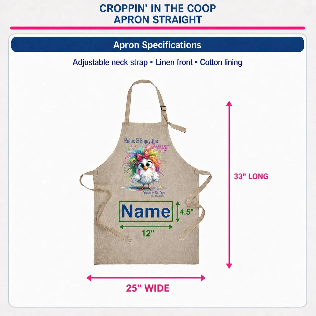 Croppin' in the Coop apron specifications