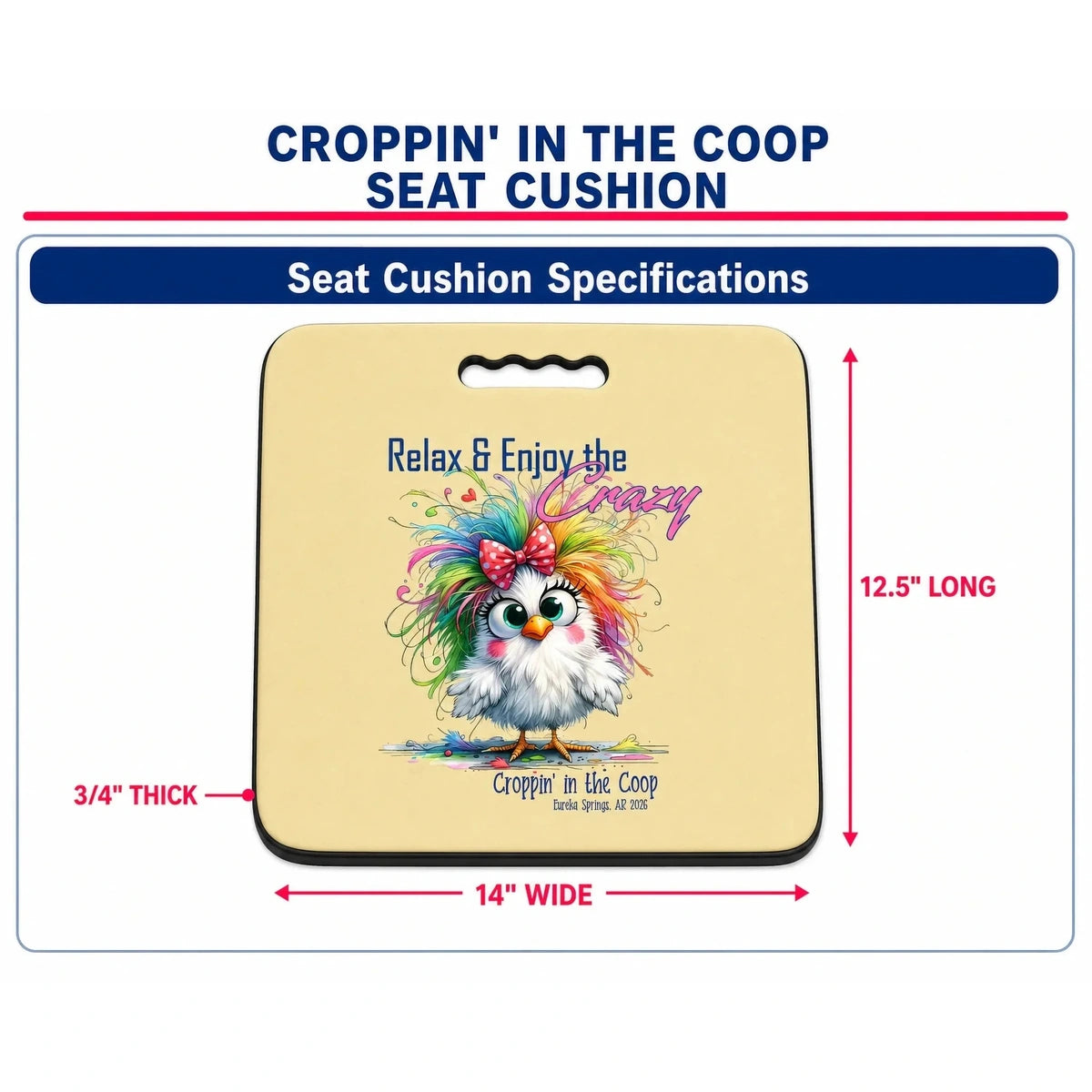Croppin' in the Coop seat cushion specifications